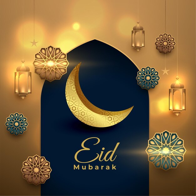Eid mubarak premium z życzeniami z arabską islamską dekoracją