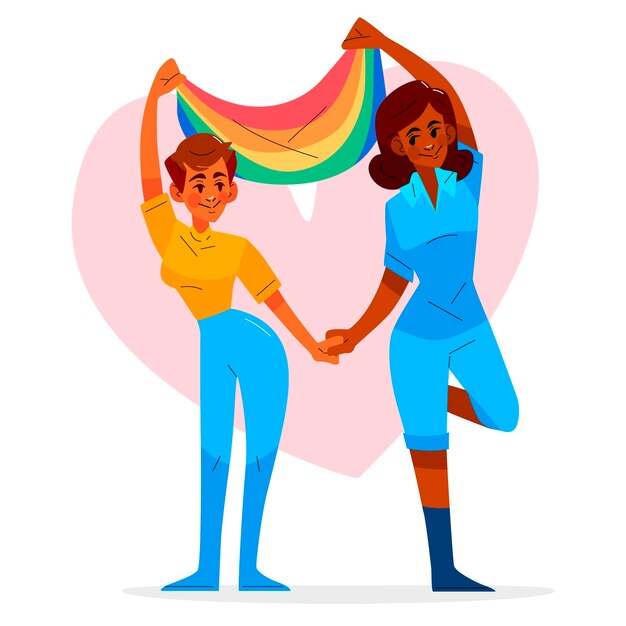 Ekologiczna Płaska Para Lesbijek Z Flagą Lgbt