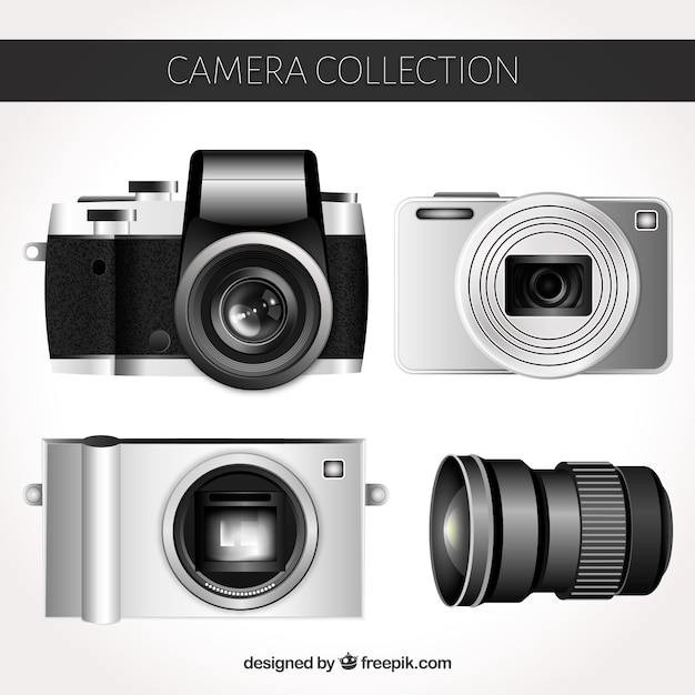 Bezpłatny wektor elegancka i realistyczna kolekcja kamer