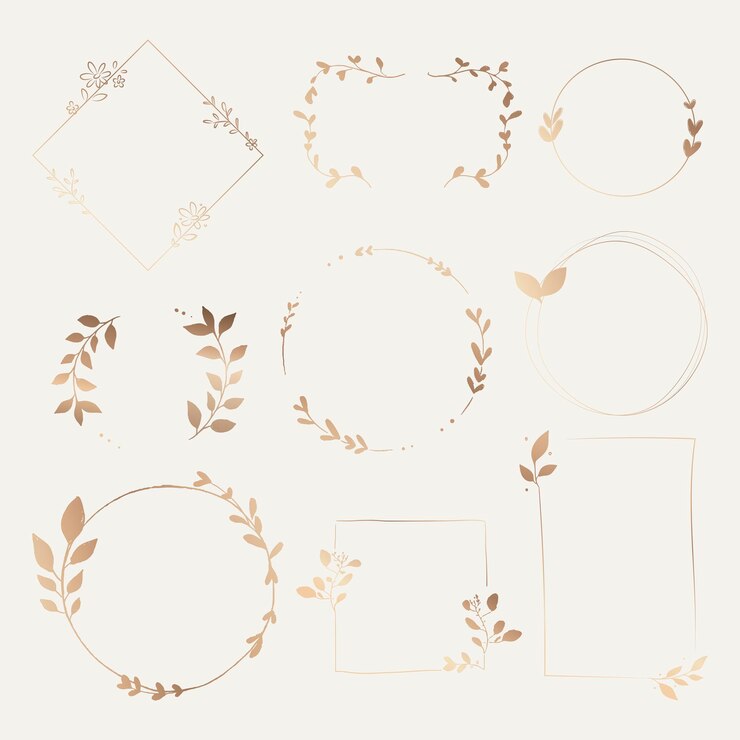Bezpłatny plik Wektor elegancka ramka botaniczna clipart, zestaw wektorów ze złotym gradientem