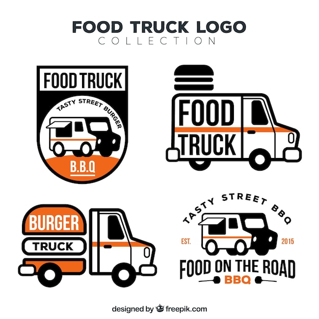 Bezpłatny wektor elegancki pakiet nowoczesnych logo ciężarówek żywnościowych