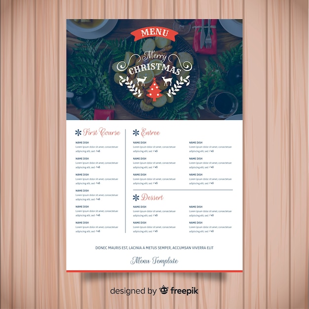 Bezpłatny wektor elegancki szablon menu świąteczne ze zdjęciem