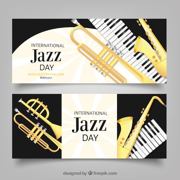 Bezpłatny wektor eleganckie banery instrumentów jazzowych