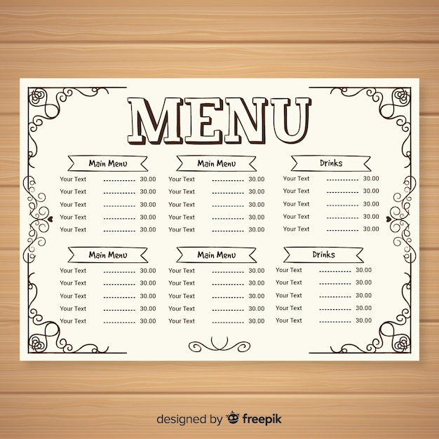 Bezpłatny wektor eleganckie menu szablon vintage kaligrafii