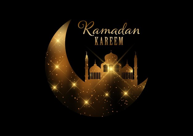 Eleganckie tło Ramadan Kareem ze złotymi światłami i gwiazdami