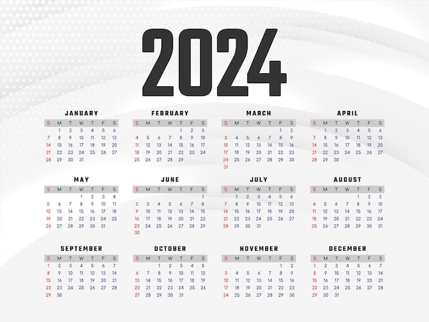 Elegantny Wektor Projektowania Kalendarza Rocznego Na Nowy Rok 2024
