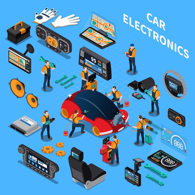Bezpłatny wektor elektronika samochodowa i pojęcie usługi