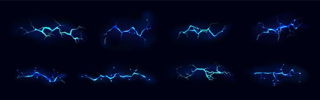 Elektryczny zestaw uderzeń pioruna w kolorze niebieskim w nocy