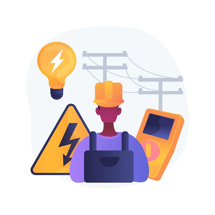 Bezpłatny plik Wektor elektryk usługi streszczenie ilustracja koncepcja. energooszczędne oświetlenie, konserwacja i przegląd instalacji elektrycznych, automatyka domowa, naprawa nagrzewnic elektrycznych