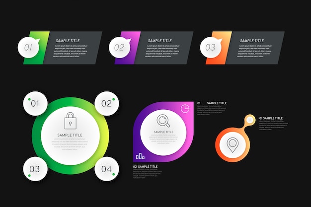 Bezpłatny wektor elementy gradientu infographic na czarnym tle z pola tekstowe