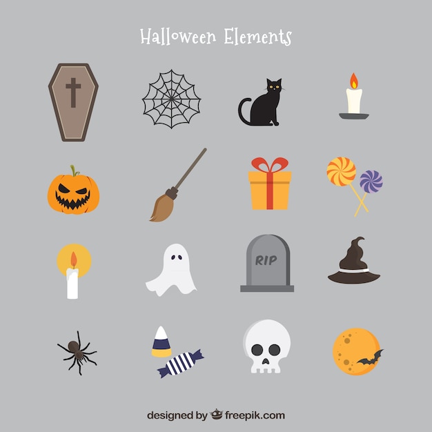 Bezpłatny wektor elementy halloween w stylu ikony