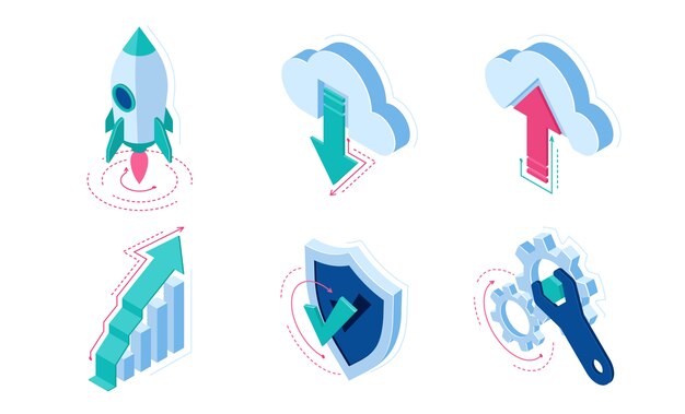 Elementy infografiki izometryczne ikony dla witryny sieci web