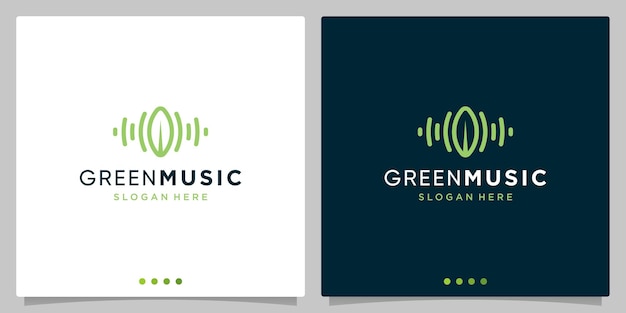 Elementy koncepcyjne logo fali dźwiękowej z logo liścia. wektor premium