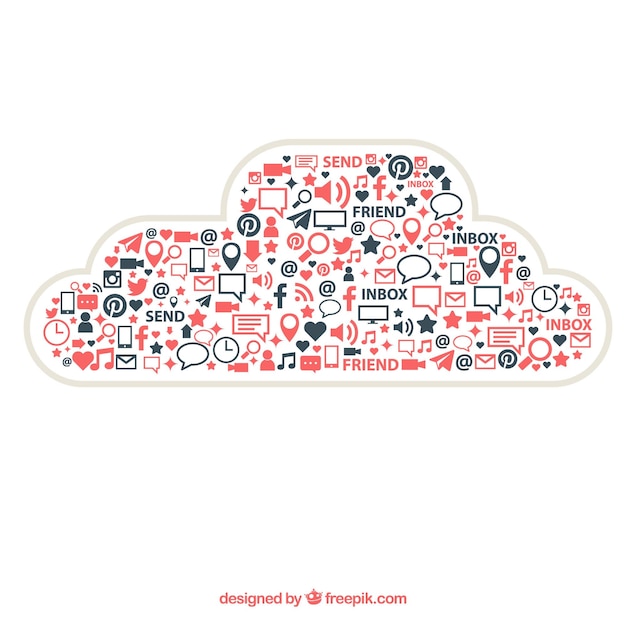 Bezpłatny wektor elementy mediów społecznościowych w kształcie chmury w stylu płaski