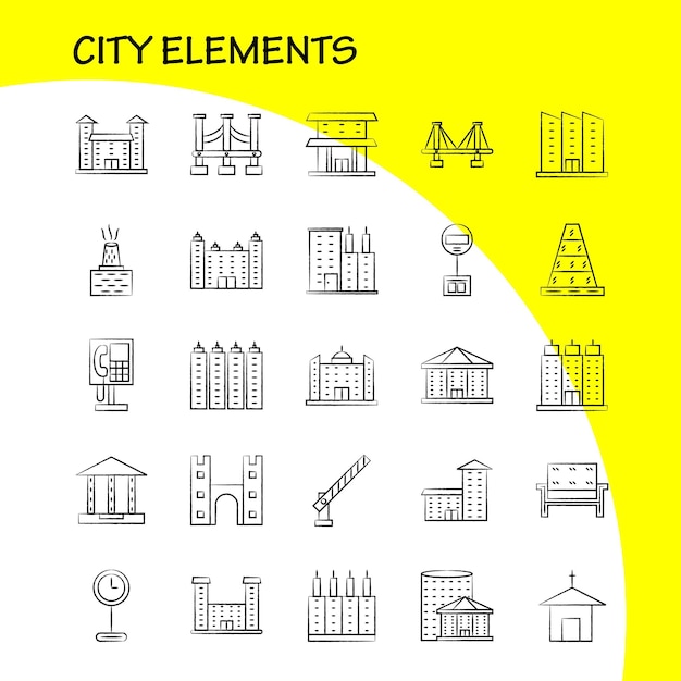 Elementy Miasta Ręcznie Rysowane Ikony Zestaw Dla Infografiki Mobilny Zestaw Uxui I Projekt Wydruku Obejmują Samochód Pojazd Podróż Transport Fontanna Woda Prysznic Miasto Eps 10 Wektor