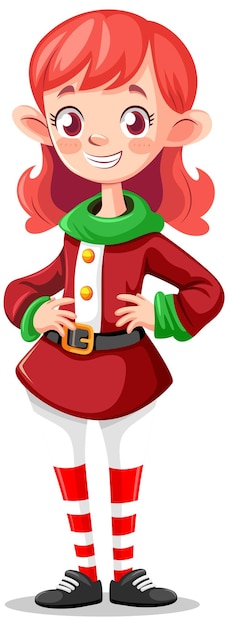 Bezpłatny wektor elf dziewczyna kreskówka świąteczna postać