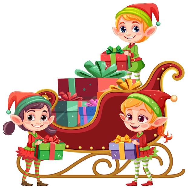 Bezpłatny wektor elfy dostarczają świąteczne prezenty