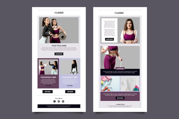 Bezpłatny wektor email fitness ze zdjęciami