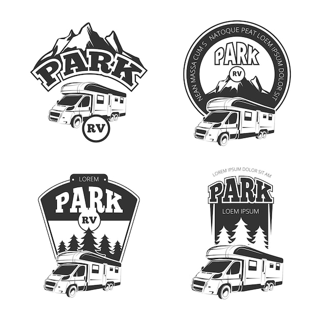 Bezpłatny wektor emblematy, etykiety, odznaki, zestaw logo dla kamperów i kamperów.