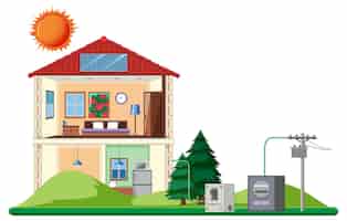Bezpłatny wektor energia słoneczna z domem i ogniwem słonecznym