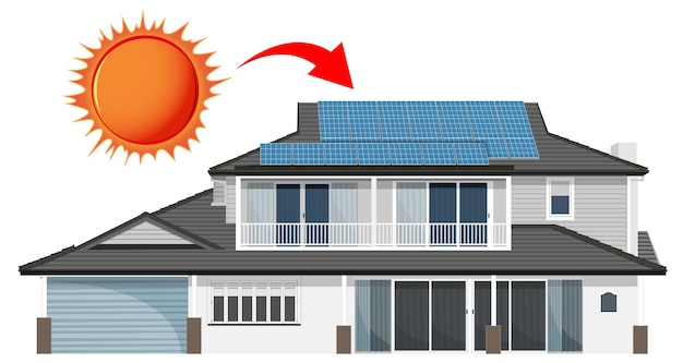 Bezpłatny wektor energia słoneczna z domem i ogniwem słonecznym