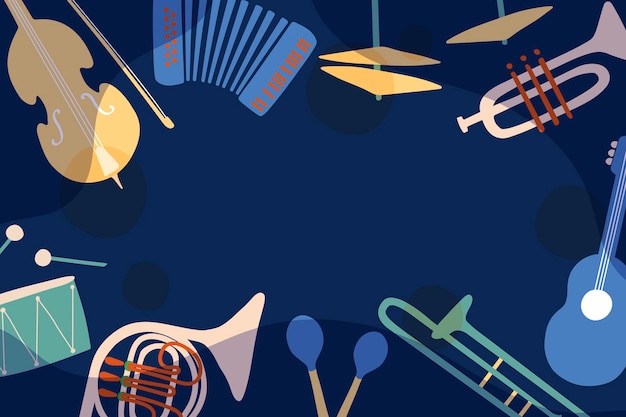 Estetyczne Tło Jazzowe, Rama Instrumentu Muzycznego W Niebieskim Wektorze