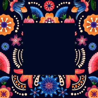 Etniczna ilustracja ramki z meksykańskim motywem kwiatowym