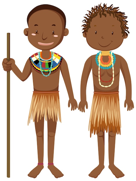 Bezpłatny wektor etniczni ludzie afrykańskich plemion w postaci z kreskówki tradycyjnej odzieży