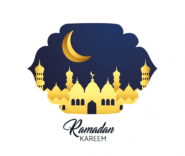 Etykieta Z Zamkiem I Księżycem Na Ramadan Kareem