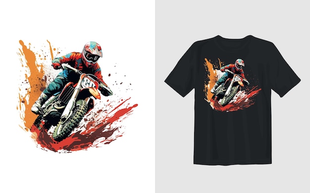 Extreme Dirt Bike Kreskówka Wektor Ilustracja Biker T Shirt Design