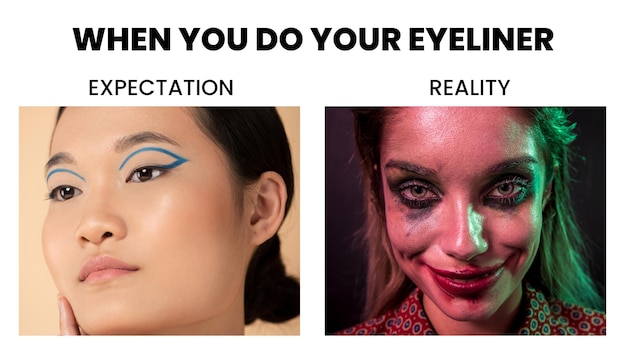 Eyeliner oczekiwanie vs rzeczywistość mem