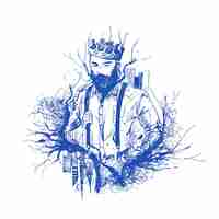 Bezpłatny wektor fajny król hipster fryzury styl projektowania postaci ręcznie rysowane szkic ilustracji wektorowych