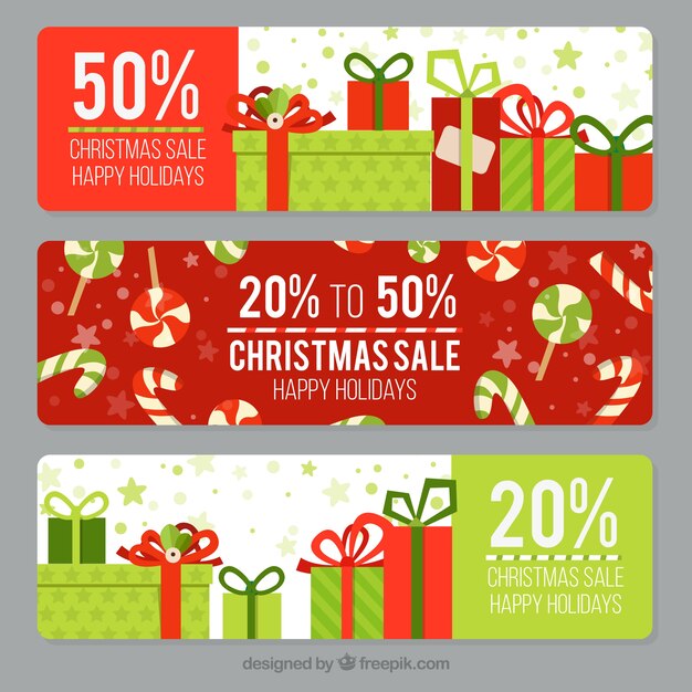 Fantastyczne Kolorowe Christmas Sale Transparenty Z Prezentami I Słodyczami