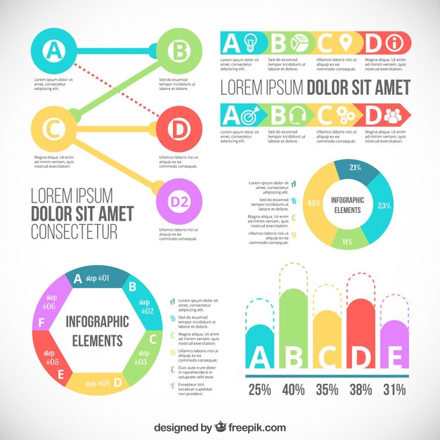 Bezpłatny wektor fantastyczne kolorowe elementy gotowe do infografiki