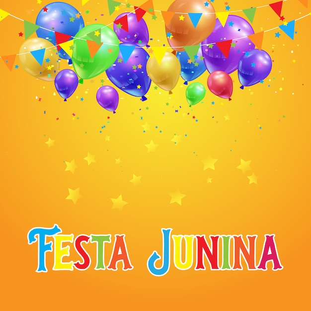 Festa Junina tło z balonami, confetti i sztandarami