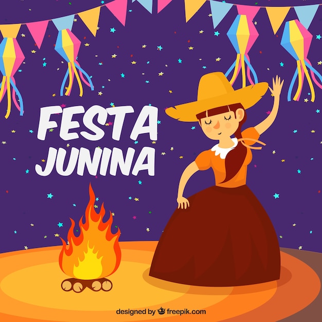 Festa Junina Tło Z Dziewczyna Taniec