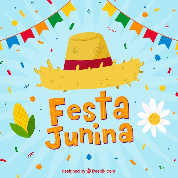 Bezpłatny wektor festa junina tło z kapeluszem