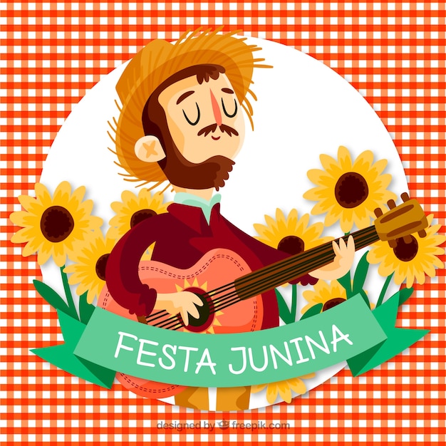 Festa Junina Tło Z Mężczyzna Bawić Się Gitarę