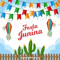 Bezpłatny wektor festa junina tło z płaskim proporczyki