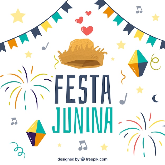 Bezpłatny wektor festa junina tło z tradycyjnymi elementami