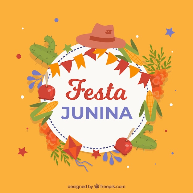 Bezpłatny wektor festa junina tło z tradycyjnymi elementami