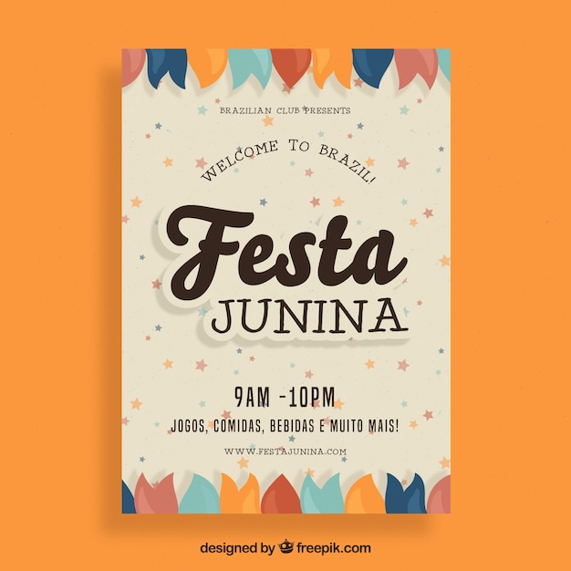 Bezpłatny wektor festa junina ulotka z płaskimi ornamentami