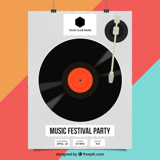 Bezpłatny wektor festiwal muzyczny plakat z winylu