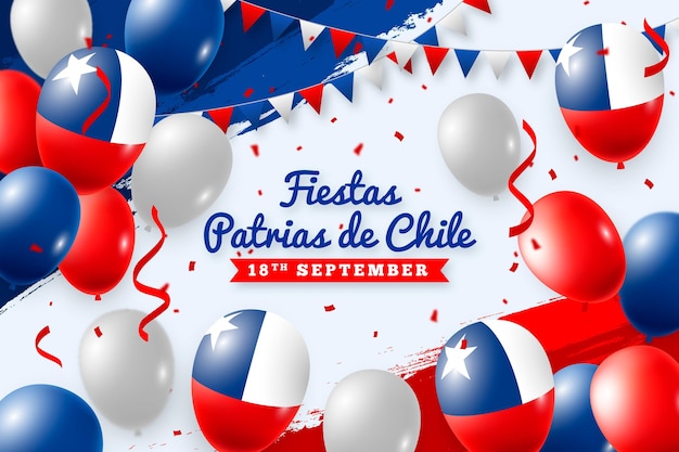 Bezpłatny wektor fiestas patrias de chile z balonami i flagami