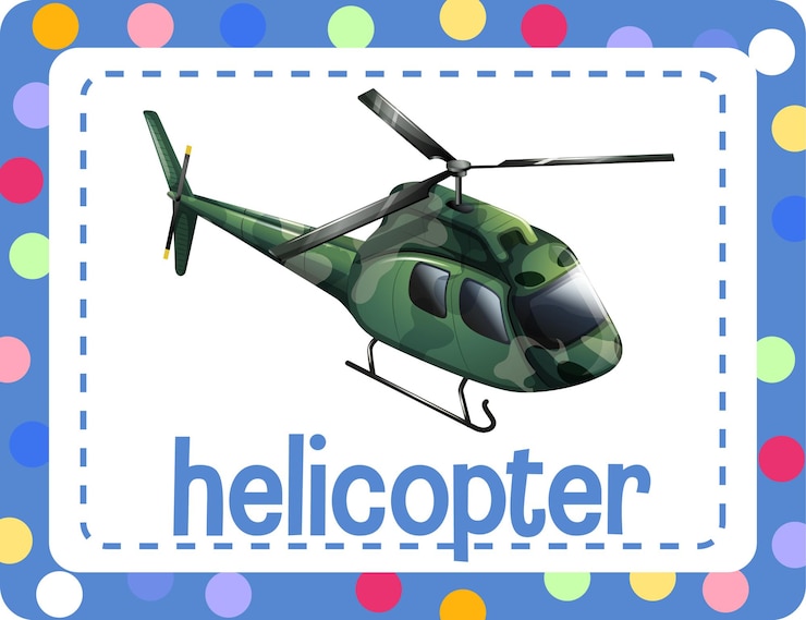 Bezpłatny plik Wektor fiszki ze słownictwem ze słowem helikopter