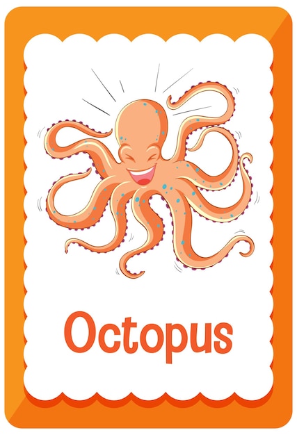 Bezpłatny wektor fiszki ze słownictwem ze słowem octopus