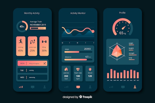 Fitness Mobilna Aplikacja Infographic Szablon Płaski