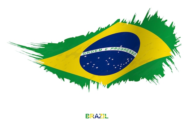 Flaga Brazylii W Stylu Grunge Z Efektem Macha, Flaga Obrysu Pędzla Wektor Grunge. Premium Wektorów