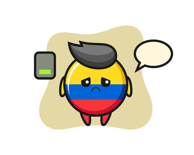 Flaga kolumbii odznaka maskotka robi zmęczony gest