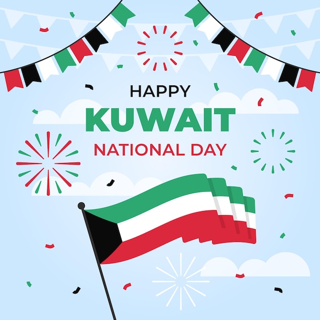 Flagi I Konfetti Płaska Konstrukcja święto Narodowe Kuwejtu